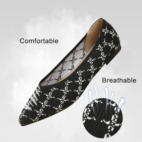 Image of TINGRISE Women's Flats Shoes Pointed Toe Knit Ballet Comfortable Dressy Slip On Flat