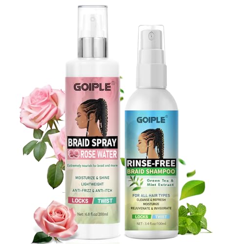 Braid Spray Rose Mint for Dreads, Dreadlocks, Locks - Rose Water Braid Spray No-Water Braid Shampoo for Locs, Twists, Weaves - Rinse-Free Dreadlock Shampoo for Build-Up, Odor, Itch & Flakes 2PCS