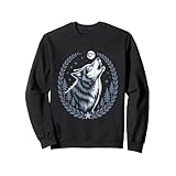 月下のオオカミ 遠吠え 満月と星空 針葉樹の森 ミッドナイト スピリチュアル ウルフ トレーナー