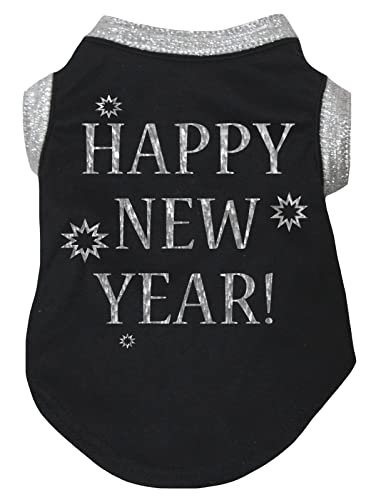Petitebella Bling Happy New Year Puppy Dog Shirt (Black/Sliver, Small)