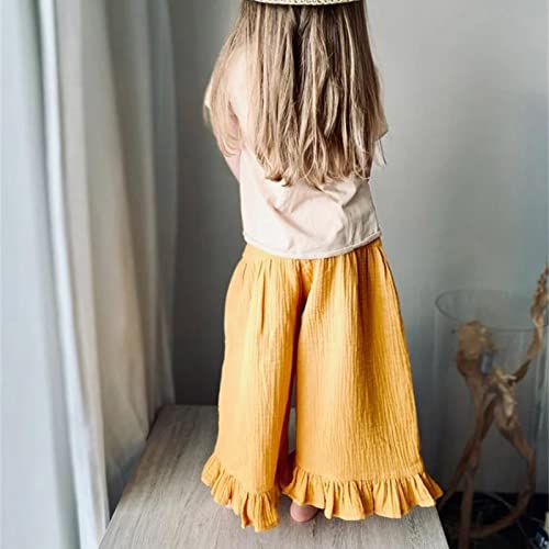 Toddler Kids Girls Pants Summer Solid Color Cotton Elastic Waistband Casual Pants Girls Stretchy (Yellow, 12-18 Months)2
