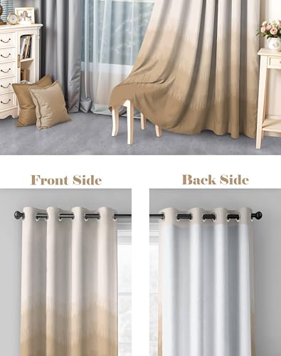 Image of Kivo Digital Print 85% Blackout Curtains for Long Door /Window, Thermal Insulated, Tie Back, Wider Width 50 in, Eyelet Curtains for Living Room /Bedroom(Brown 9 ft Set - 2)