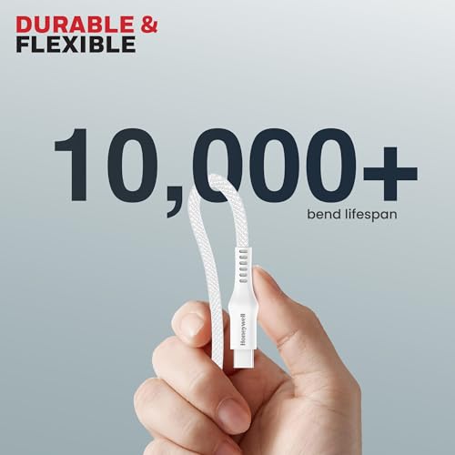Image of Honeywell USB Type C to Type C Cable, 4 Feet (1.2M), PD 60W, QC 3.0, Fast Charging, Nylon Braided Cable for Apple Devices, Smartphones, Laptops, Power Banks, Tablets, Headphones, Speakers - White