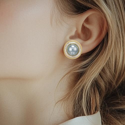 Big Pearl Stud Earrings for Women Faux Gold Large Pearl Earrings Studs2