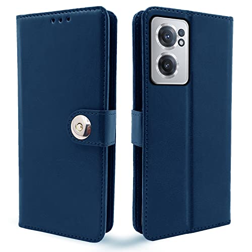 Image of Pikkme Oneplus Nord Ce 2 5G Flip Case Leather Finish | Inside TPU with Card Pockets | Wallet Stand and Shock Proof | Magnetic Closing | Complete Protection Flip Cover (Button Blue)