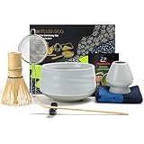 TEANAGOO Matcha Set| Matcha Besen|Matcha Tea Set | Matcha Schale| Matcha Whisk,Schaufel, Sieb, Matcha-Besenhalter, Matcha-Besenständer-7 Stück MatchaTee Sets,N1, Elfenbeinweiß