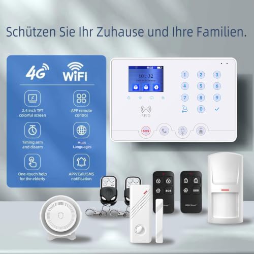 Wolf Guard WiFi + 4G Wireless Home Einbrecher Alarmanlage Haus Tuya Smartlife APP, mit Sirene...