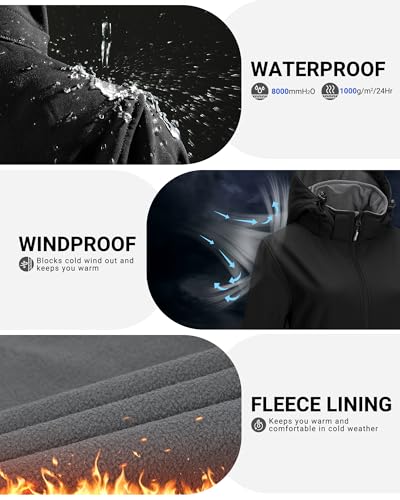 Outdoor Ventures Women's Softshell Jacket with Removable Hood Fleece Lined Windbreaker Insulated Long Warm Rain Jacket3