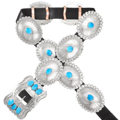 Genuine Sleeping Beauty Turquoise Silver Concho Belt Navajo Hammered Patterns on Genuine Leather 1002