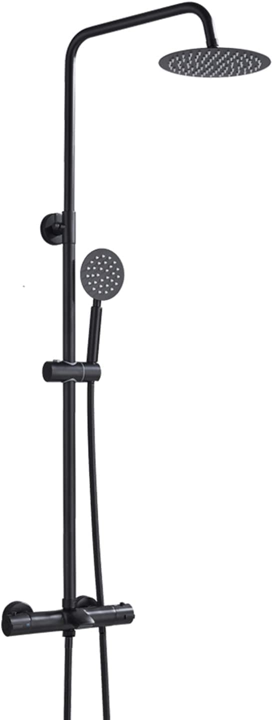 NGDFGR Shower Thermostatic Shower Mixer Set Wall Mounted Matte Black Anti Scald Shower Combo Set With 20 Cm Rainfall Shower Head And Hand Shower Exposed Shower Column Easy Insta