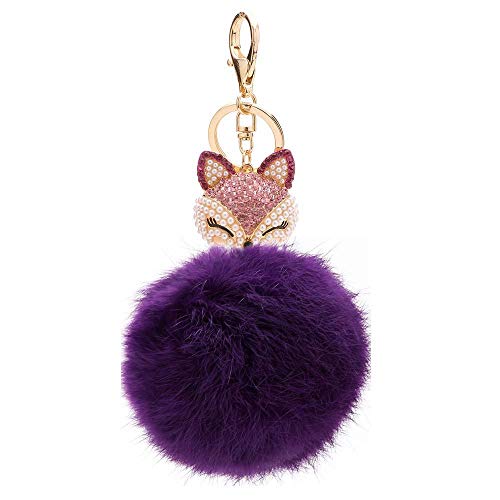 Preisvergleich Produktbild Kuingbhn Schlüsselbund Handy-Damenhandtaschen-Schlüsselring Keychain pelziger Fox-Hauptschlüssel-Haar-Birne gefüllt mit Diamanten (Farbe : Lila)