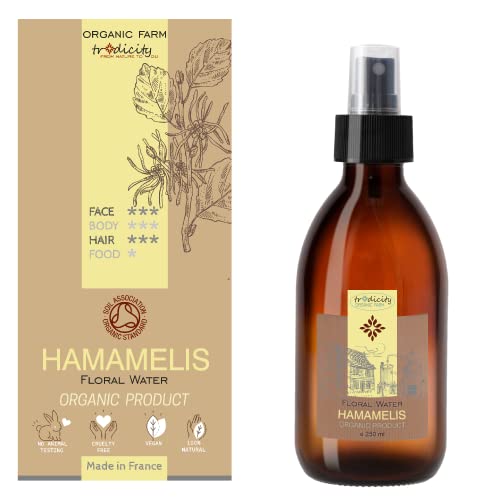 Agua Floral de Hamamelis Natural · Locion de Hamamelis Bio · Witch Hazel Astringente, Mist Piel Grasa, Picaduras, Cicatrices, Tonico Spray Botella Vidrio - 250 ml