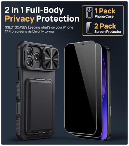 Image of SSLOTSCASE for iPhone 17 Pro Case with 2X Privacy Screen Protector, Black
