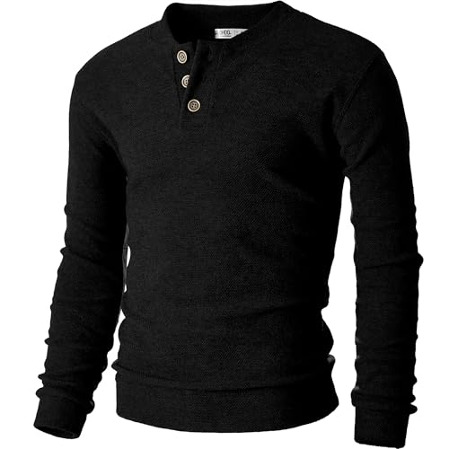 Ohoo Mens Slim Fit Sweaters Casual Pullover Knit Long Sleeve Button Crewneck Henley Sweaters
