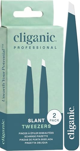 Image of Cliganic Tweezers For Eyebrows, Women Facial Hair & Men, Slant Tip Set of 2
