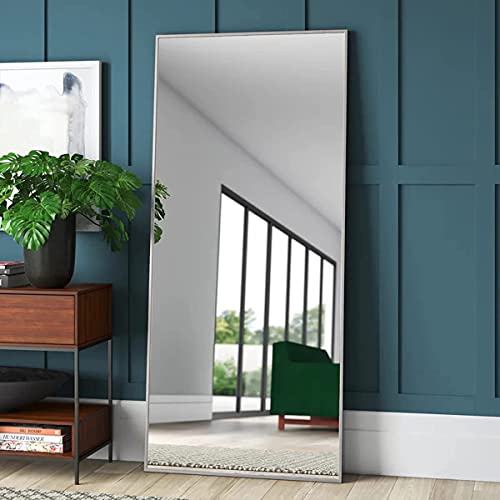 Full Length Mirror, Large Rectangle Mirror Full Length, Full Body Mirror for Bedroom, Dressing Mirror, Floor Mirror with Aluminum Alloy Frame, 65"x22" Body Mirror, Standing Mirror, Wall Mirror, Silver