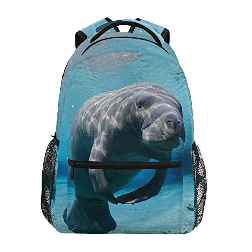 Anantyy - Mochila escolar para niños, diseño de manatí de animales marinos, mochila de viaje, bolsa de hombro para niños y niñas, multicolor, M, Mochila para niños