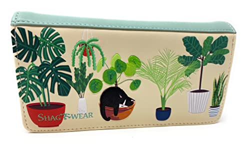 Shag Wear Garden Plant Life Cat Large Wallet for Women and Teen Girls Vegan Faux Leather Beige 7"2
