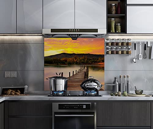 BELOFAY 60x65cm Modern Art Design 6mm Tempered Glass Splashback for Kitchen, Toughened Glass Heat Resistant Splashbacks for Cookers
