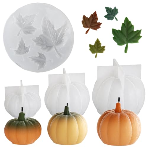 SHUOHONG 4 Pièces Moule Citrouille Silicone, 3D Moule Bougie Halloween, Moules Silicone Halloween pour La Récolte D'automne, Thanksgiving, Le Bricolage et La...