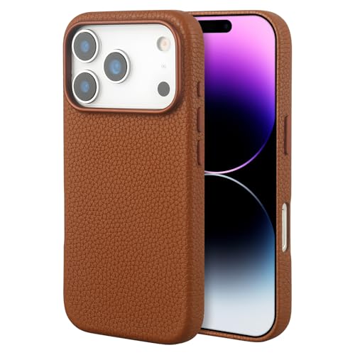 Coque en cuir iPhone 17 Pro Max de luxe avec grain litchi premium et MagSafe