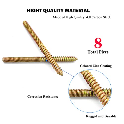 Image of 8 Pack 5 /16-18 x 4 Inch Hanger Bolts 5 /16-18 inch Double Headed Bolts 5 /16 Wood Dowel Screw Self-Tapping Screw Hanger Bolts for Furniture Screws Double Screw Threaded Rods Bolt 100mm Length