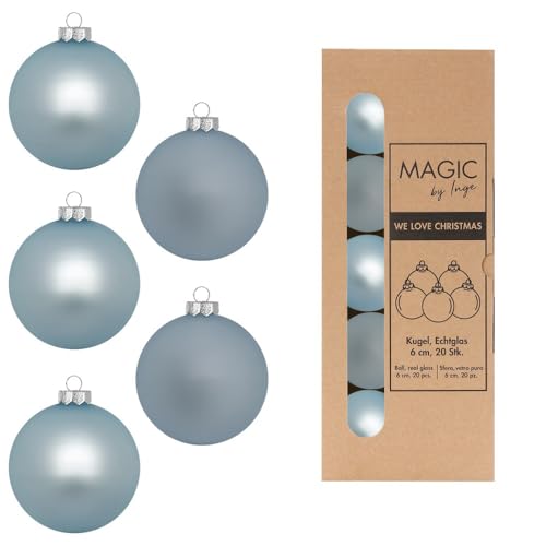 Weihnachtskugeln Glas 6cm x 20 Stück in Kartonbox Christbaumkugeln Set eisblau Cordial Blue