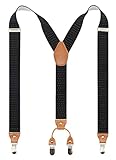 Timiot Men’s Y-Back 4 Metal Clip Elastic Wide Suspenders Perfect For Both Casual&Formal (Black Polka Dot)