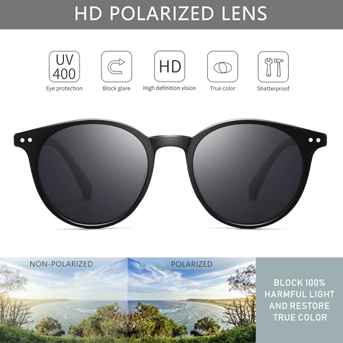 Image of SUNGAIT Classic Round Polarized Sunglasses Retro Vintage Style UV400