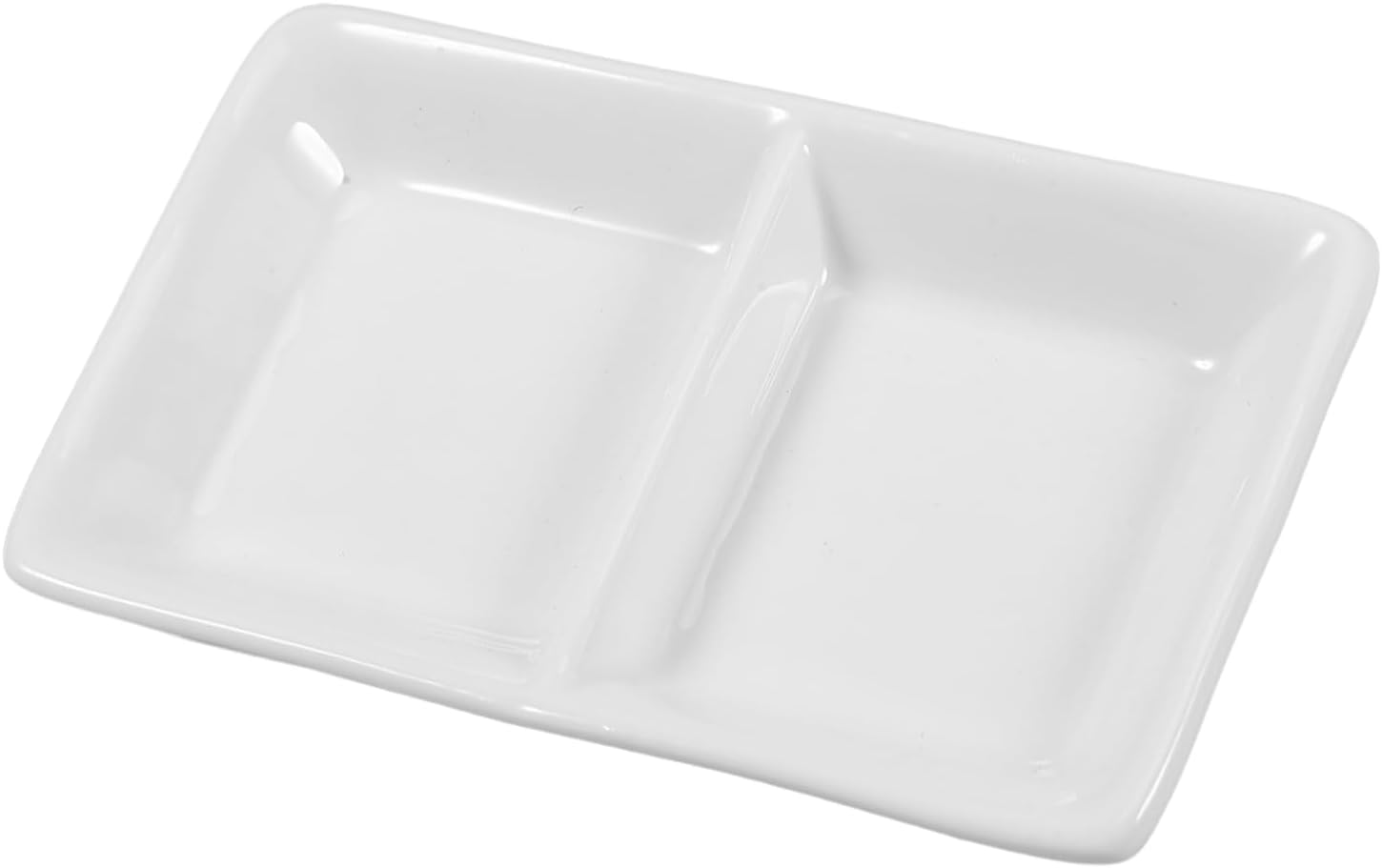 5-Inch Pure White Ceramic Appetizer Serving Tray Divided Sauce Dishes for Snacks Soy Sauce Dish for Dipping and Spice 2-Compartment Design