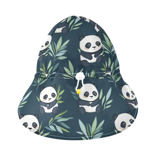 Toddler Sun Hats Baby Boys' Beach Bucket Hat Girl UPF 50+ Protection Wide Brim Travel Essentials Cute Pandas Green Leaves3