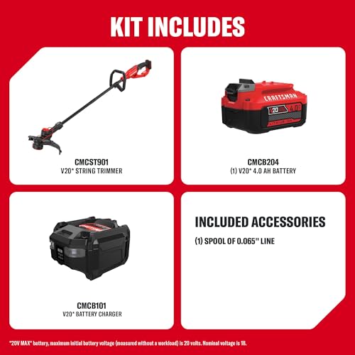 Image of CRAFTSMAN V20 String Trimmer and Lawn Edger Kit with 4Ah Battery and Charger, 13 in. Cordless Weed Wacker with Up to 63 Minutes Runtime, Lightweight (CMCST901M1)