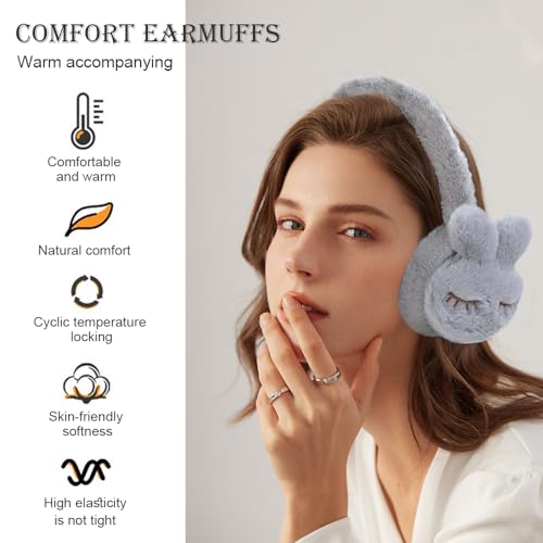 Bseical Ohrenwärmer Winter Kaninchen Ohrenschützer,Plüsch Ohrenschützer Für Den Winter,Süße Hase Kaninchen Muster Design Ohrenschützer, Verstellbar,Für Geburtstag Weihnachten Party Geschenk (Weiß)