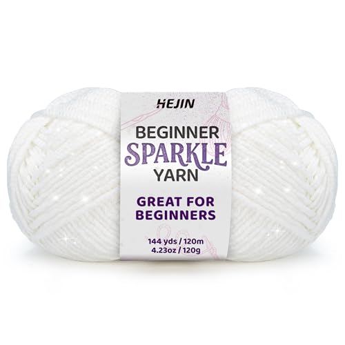 Image of 120g Shimmer White Yarn for Crocheting and Knitting; 120m(144yds) for Beginners with Easy-to-See Stitches; Worsted-Weight Medium #4; Yarn for Beginners Crochet Kit Making