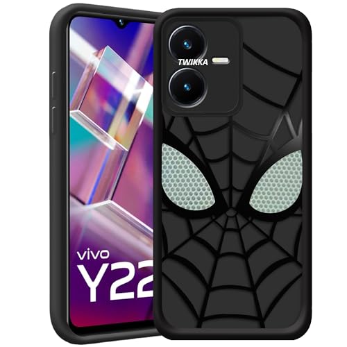 Image of Stylish Spider Back Case Cover Compatible for Vivo Y22 4G / Y22S 4G | Spidey Face Mask Case | Soft Silicone | Camera & Full Body Protection | Shock Proof | (Black)