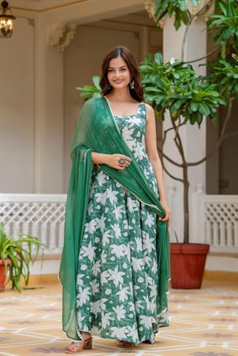 Image of Floral Anarkali Sleeveless Kurta with Dupatta, Maroon and White