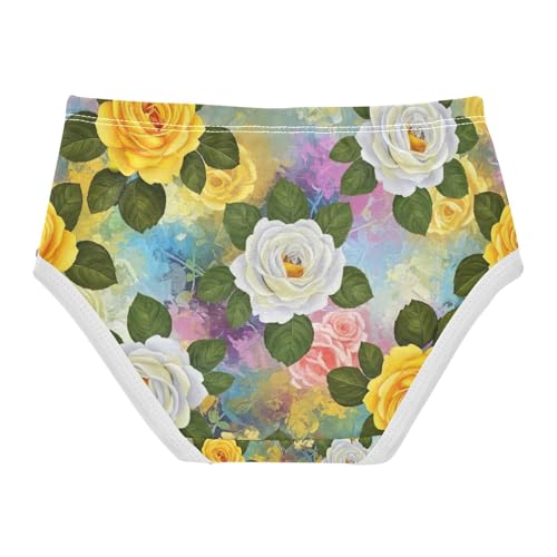 White Roses Green Leaves Panties for Girls, Toddler Girl Panties, Cotton Girls Underwear, 2–8 Years2
