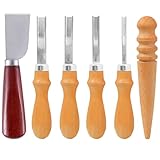 6 Pcs Leather Beveler Tools Set - 4 Size Edge Bevelers, Leather Cutting Knife, Beech Wood Edge Burnisher, Leather Crafting Tools for DIY Craft Work