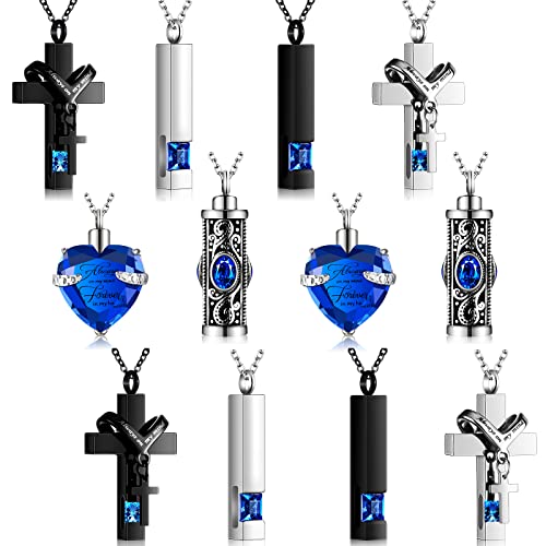 Henoyso 12 Pcs Urn Necklace for Ashes Bulk Cremation Cross Heart Cubic Jewelry Stainless Steel Memorial Locket for Men Women