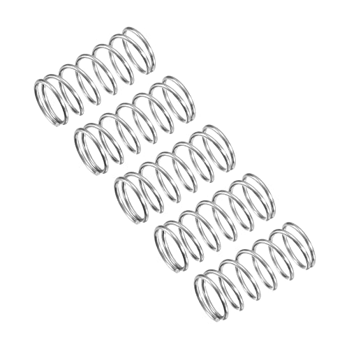 Image of uxcell Compression Spring, 5Pcs 304 Stainless Steel, 9mm OD, 0.8mm Wire Size, 20mm Free Length, Silver Tone