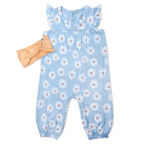 HonestBaby baby-girls 2-piece Outfit Romper & Headband Set for Infant, Baby and Toddler Girls