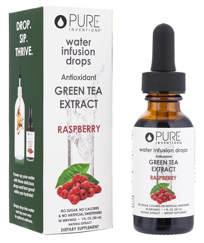 Image of Pure Inventions Water Enhancer Drops - Refreshing and Delicious - Antioxidants, Electrolytes - No Sugar, Calories, or Artificial Sweeteners - Green Tea Raspberry (30 Servings)