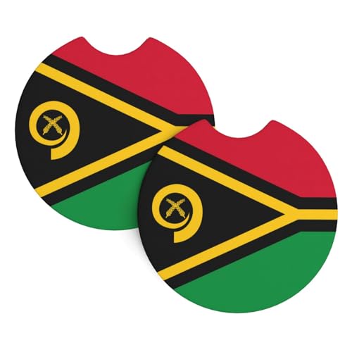 YYHWHJDE Lot de 2 sous-verres de voiture motif drapeau du Vanuatu – Durable et imperméable pour la protection et la décoration de l'intérieur de la voiture