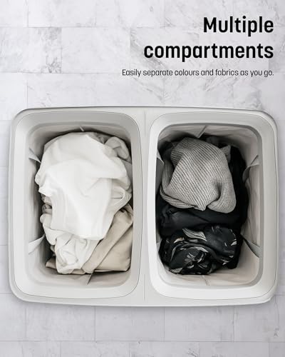 Keplin Collapsible Laundry Basket with Lid – 2 Section Clothes Sorter Hamper 150L – Large Fabric Washing Bin with Removable Liner, Handles & Bottom Strap – Foldable Grey Laundry Organizer 56x40x67cm - Cosy Home Interiors Keplin Collapsible Laundry Basket with Lid – 2 Section Clothes Sorter Hamper 150L – Large Fabric Washing Bin with Removable Liner, Handles & Bottom Strap – Foldable Grey Laundry Organizer 56x40x67cm - Image 6