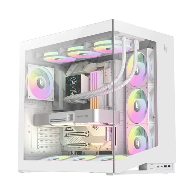 GAMEMAX NEX C56 WH Boîtier Gaming ATX, vitre trempée 270°, 7 Ventilateurs ARGB 120mm, Type-C, 2×USB 3.0, radiateur 360mm, Compatible RTX 4090 & RTX 5090