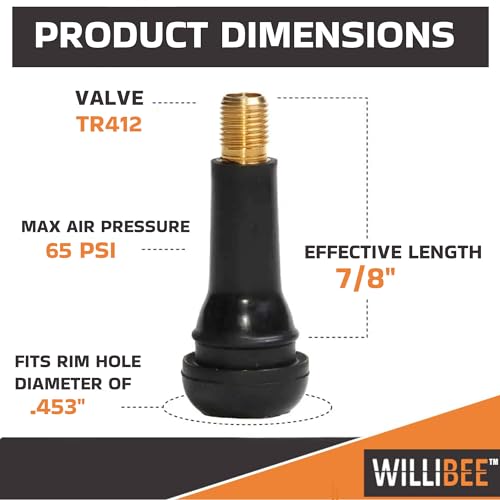 Image of WILLIBEE TR412 Tyre Valve Stem, EPDM Rubber Tubeless Tire Valve Stem for Bike (TR412-10Pcs)