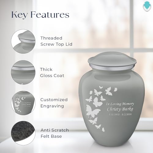 Image of Geturns - Adult Custom Butterfly Cremation Urns for Human Ashes I Slate Grey Large Funeral Urn for Female and Male I 200 lbs