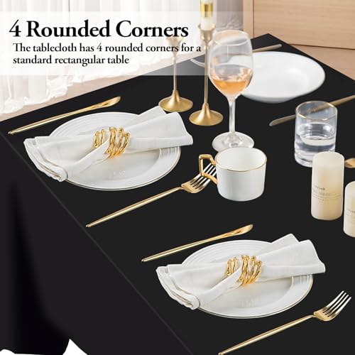 2 Pezzi Tovaglia Rettangolare, Tovaglia Tessuto Decorativo Tovaglia Tovaglia Rettangolare in Poliestere Lavabile Tovaglie per Matrimonio, Festa, Banchetto (145 * 275 cm) (Nera) - immagine 4