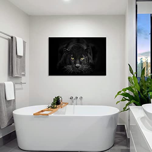 Seven Wall Arts Black And White Panther Canvas Wall Art Decor Wildlife Animal Pictures Poster Print Leopard Paintings Framed Artwork For Living Room Bedroom Kitchen Office Decor 36"X24" #TOP6