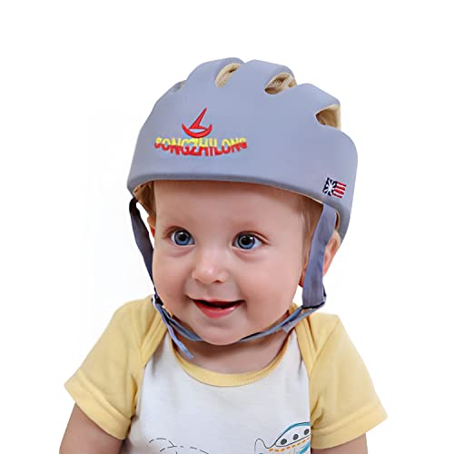 Baby Adjustable Helmet, Kid Soft Cushion Harnesses Cap, Toddler Infant Hat When Learning to Crawl Walk Play (Grey)